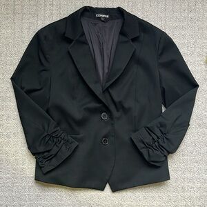 Express Black Blazer Tailored Suit Jacket with Ruched 3/4 Sleeves Black Size 10